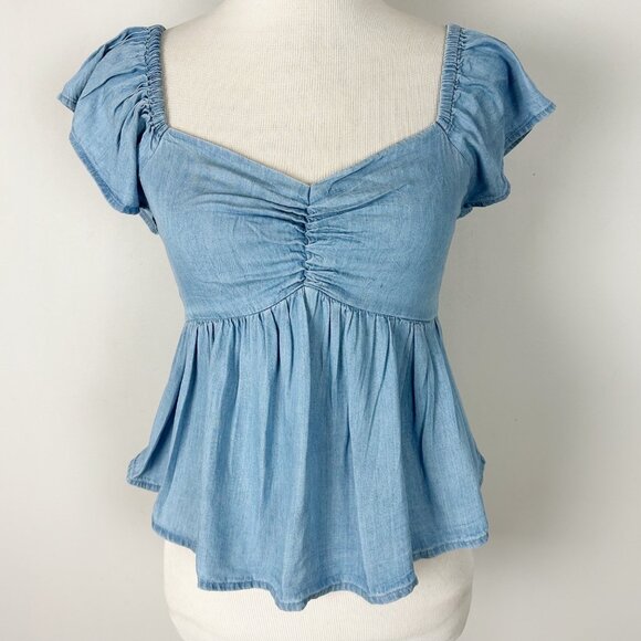 Chambray Peplum Top Country Western Concert Festival Size Small Women's - Picture 1 of 3